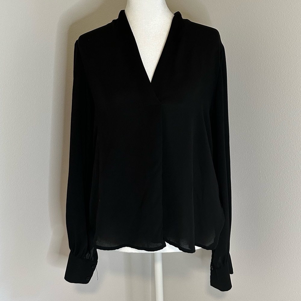 Women’s V Neck Black Blouse - Size Medium